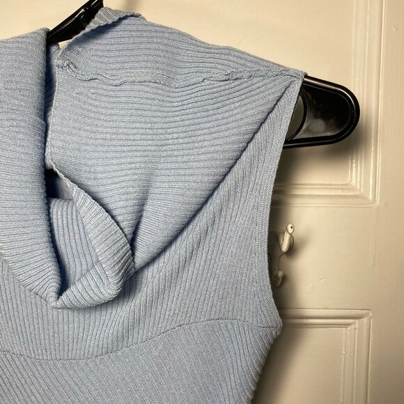 PINKO | Ribbed Cowl-Neck Sleeveless Bodycon Dress Blue - Picture 5 of 13